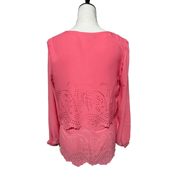 NY Collection Top Womens Medium Pink Tiered Scallops Button Up Career NWT - Picture 2 of 11